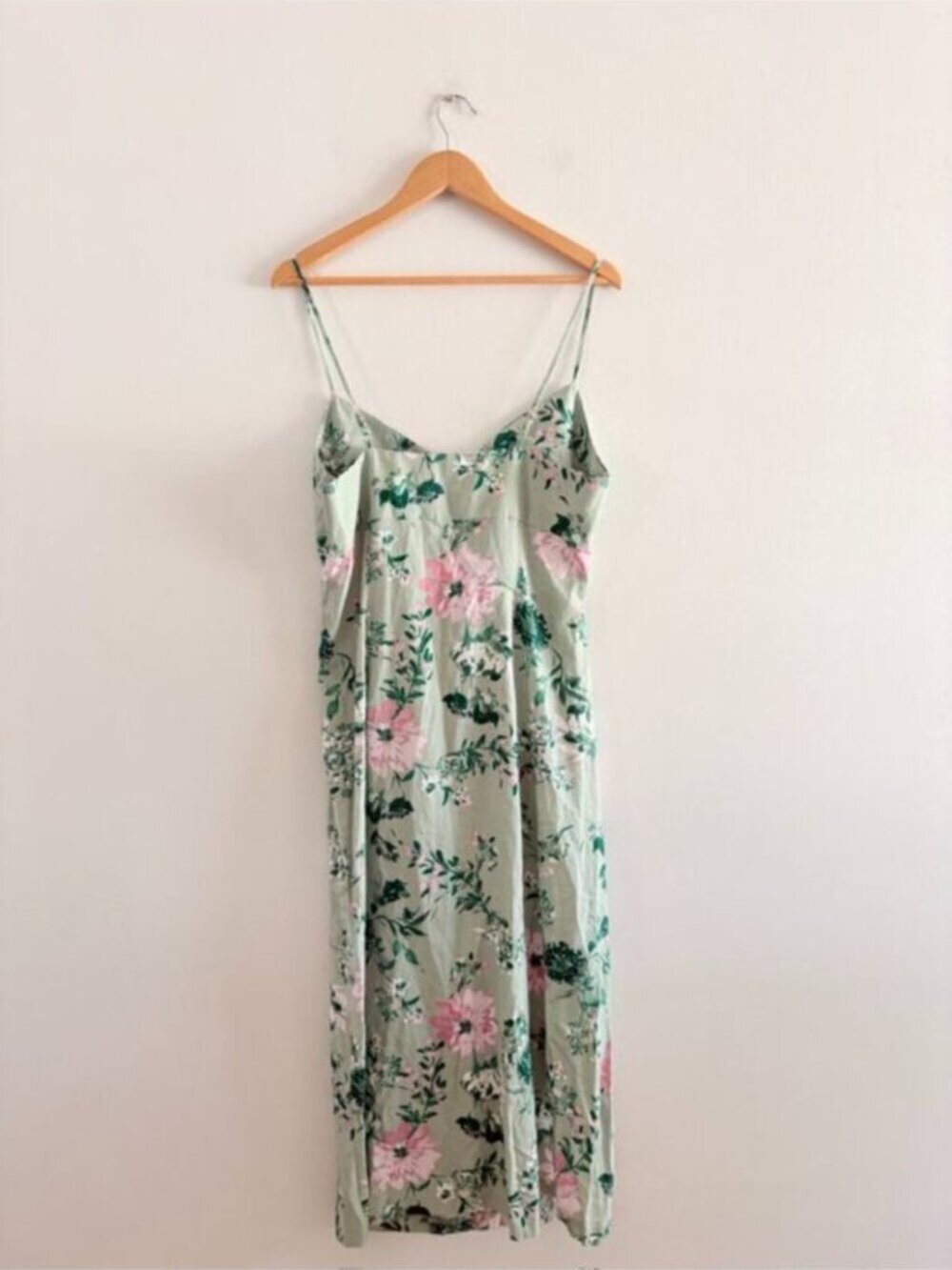 Zara Linen Blend Floral Print Midi Dress NWT Green Pink Size XL - Picture 5 of 7